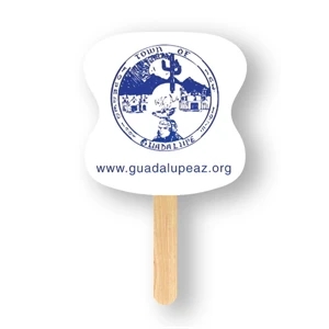 Hourglass Mini Hand Fan With Basswood Handle Attached With Adhesive To Back Of Fan