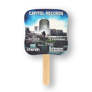 Palm Mini Hand Fan With Basswood Handle Attached With Adhesive To The Back Of Fan