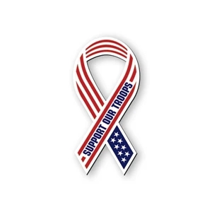 Support Our Troops Awareness Ribbon Shape Car Magnet, 30 Mil Thick Flexible Vinyl