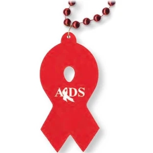 Red - Awareness Ribbon Shaped Medallion On 33" Long Necklace With 7 1/2mm Beads