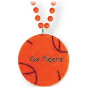 Basketball Medallion - Sport Medallion Necklaces, Medallion Is 2 1/2" On 33" Long Necklace