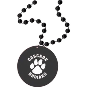Black - Medallion Necklace, 33" With 7 1/2mm Beads With Matching 2 1/2" Medallion
