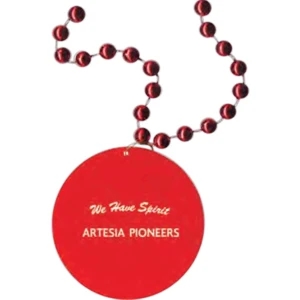 Red - Medallion Necklace, 33" With 7 1/2mm Beads With Matching 2 1/2" Medallion