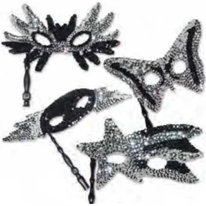 Silver And Black Sequin Masks With Sticks, Priced Per Pack Of 12 Assorted, Blank