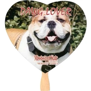 4 Color Process Front/black On Back - Heart - Fan With Stapled Wooden Handle
