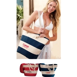 Vintage Cabana Canvas Tote (tm) - Blank - Roomy Tote Features Comfortable Rope Handles, And Full Length Top Zipper