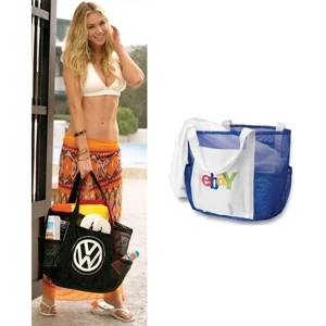 Whale Beach Bag (tm) - Blank - Mesh Bag With Seven Outer Pockets And Inside Snap Hook