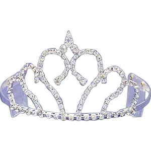 Rhinestone Tiara With Curved Heart Design In The Center With Three Stone Top