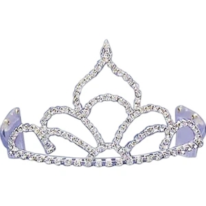 Rhinestone Tiara With Stacked Curves Design At The Bottom And Flame Shaped Top