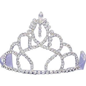 Rhinestone Tiara With Stacked Curves Design At The Bottom And An Oval Shaped Top