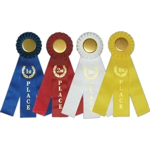 3 Streamers.;second Place - Stock Rosette With Gold Button And Gold Cord