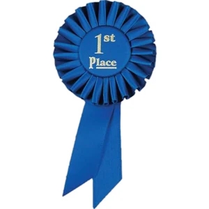 1st Place - Stock Rosette Ribbon With Satin Button, Pin Back And Two Streamers