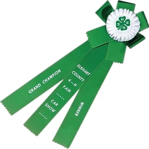 Custom Rosette Ribbon With 4 Loops, Button, Accent Tail, And Three Streamers