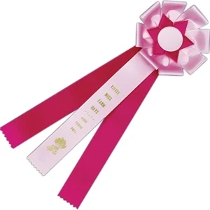 Custom Ribbon With Looped Rosette And Star Center, Button And 3 Streamers