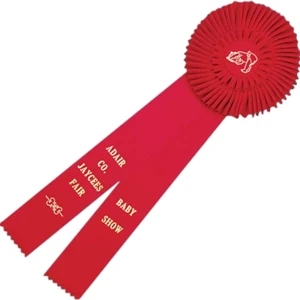 Custom 5 1/2" X 16" Ribbon With Double Pleated Rosette, 2 Streamers And Button