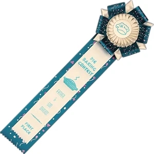 Custom Rosette Ribbon With Button, Streamer And Confetti Design Underlay