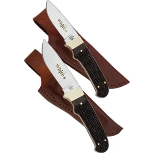 Catskill - Brown Jigged Bone 8" Fixed Blade Skinner/ Caping Knife And Leather Sheath