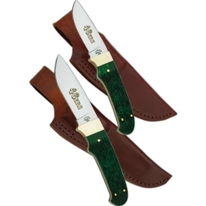 Big Pine - Green Jigged Bone 8" Fixed Blade Skinner/ Caping Knife And Leather Sheath