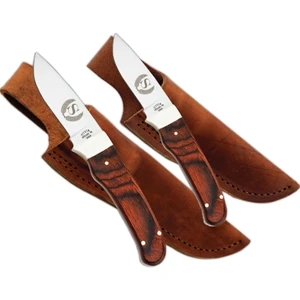 Catskill - Hardwood 6 3/4" Fixed Blade Skinner/ Caping Knife And Leather Sheath. Made In Usa
