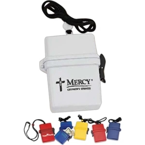 2 3/4" X 4 1/4" Beach Safe With Break-away Cord. Handy, Water Resistant! Imprinted