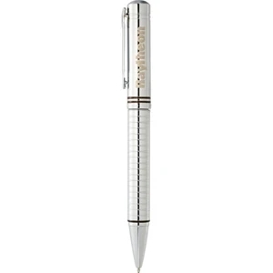 Cutter & Buck (r) - Brass Ballpoint Pen With Intricate Cross-cross Cut Detailing On Lower Barrel