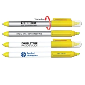 Double Up (r) - Double Ended Yellow Highlighter And Twist Action Ballpoint Pen