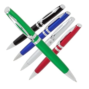 Twist Action Ballpoint Pen With Colored Satin Finish And Split Clip Design