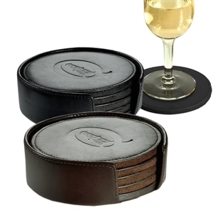 Lincoln Center Leeman New York Collection - Fine Leather Round Coaster Set, 4 1/8" X 1 1/4"