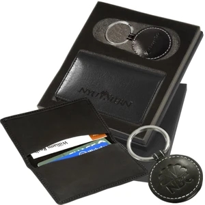 Barclay Leeman New York Collection - Leather Gift Set Includes Business Card Holder And Round Key Fob
