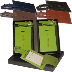 Marquis Leeman New York Collection - Two Rectangle Luggage Tag Set Made Of Cowhide Leather