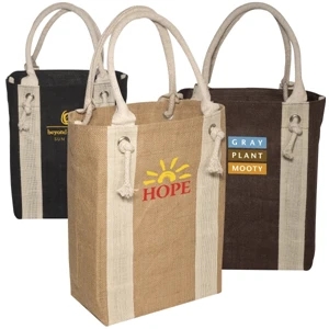 Eco-responsible (tm) Yachter's - Jute Fabric Tote With Cotton Rope Handles And Metal Grommets