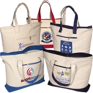 Eco-responsible (tm) - 12 Oz. Cotton Boat Tote Bag With Zippered Main Compartment And Zippered Front Pocket