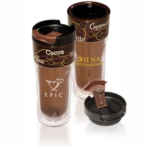 Cool Gear (tm) Razor - 14 Oz. Double-wall Polypropylene Cafe Tumbler With Screw-on Lid And Flip Top