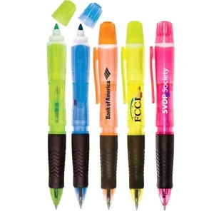 Neon Tri-twist - Translucent Wide Body, Plastic Pen With With Pencil And Highlighter