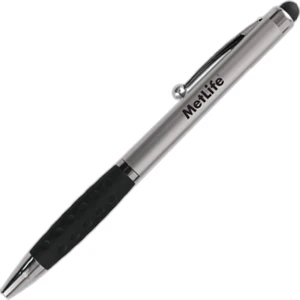 Silver - Ballpoint Pen With Rubberized Stylus Tip That Navigates Phone Face Smudge-free