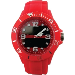 Red - Solar Analog Wrist Watch, Rubberized Band, Stainless Steel Back, Quartz Movement