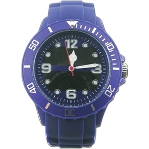 Blue - Solar Analog Wrist Watch, Rubberized Band, Stainless Steel Back, Quartz Movement