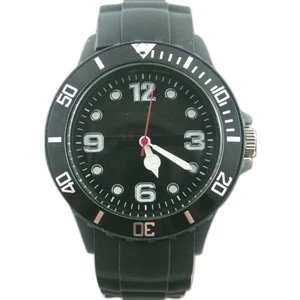 Black - Solar Analog Wrist Watch, Rubberized Band, Stainless Steel Back, Quartz Movement