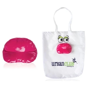 Lipz - Full Sized Tote Bag In White And Folds Into A Shiny Fuchsia Lips
