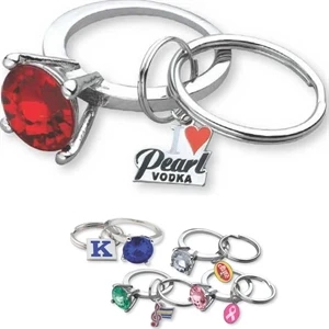 Bling Ring Key Tag With Custom Dangler With 4 Prong Setting In 5 Stone Colors
