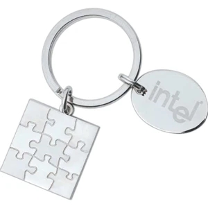 Full Color Process - High Polished Nickel Plated Puzzle Shape Designer Key Holder With 1" Oval Dangler