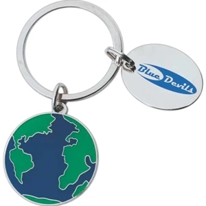Full Color Process - High Polished Globe Shape Key Holder With 1" Oval Dangler And Split Ring Attachment