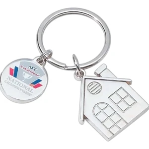 Full Color Process - High Polished Nickel Finished House Shape Key Tag With Oval Dangler
