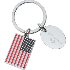 Full Color Process - High Polished Nickel Finish Flag Shape Key Holder With Oval Dangler