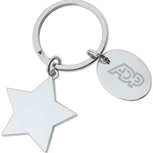 Full Color Process - High Polished Star Shape Key Holder With 1" Oval Dangler And Split Ring Attachment