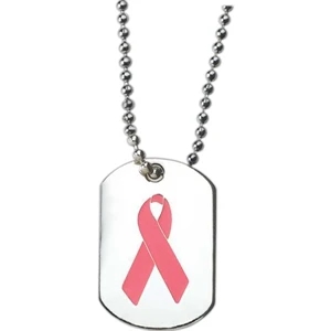 Etched Enamel Breast Cancer Awareness Ribbon Shape Dog Tag On Ball Chain