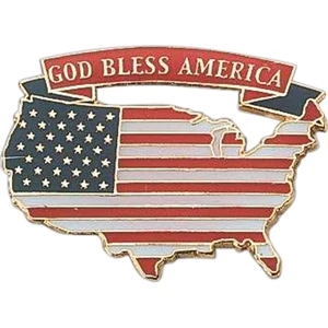 Red, White And Blue U.s. Map Shape Pin With Gold Bless America On Banner