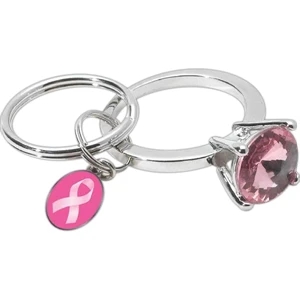 Pink - Bling Ring Key Tag With Custom Dangler With 4 Prong Setting In 5 Stone Colors