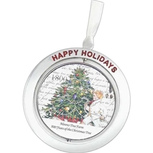 2 1/4" Diameter Spinning Ornament With Red Enamel Happy Holidays Accent