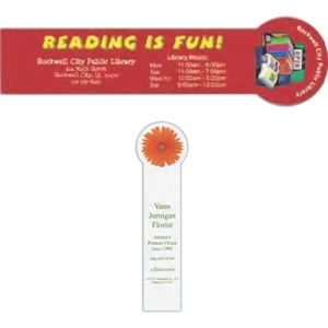 Bookmark Made Of 14 Points Thick White Material Features A Circle Top, 2 1/8" X 8"